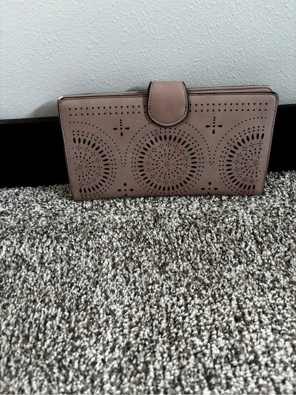 Women's Taupe Laser-Cut Clutch Wallet